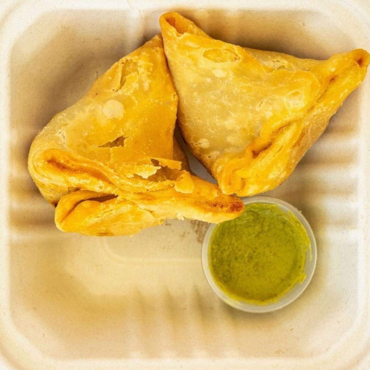 Crisp pastry stuffed with potatoes and green peas, served with hot and mild chutneys. - Punjabi Aa Gaye Oye restaurant in Portland, OR