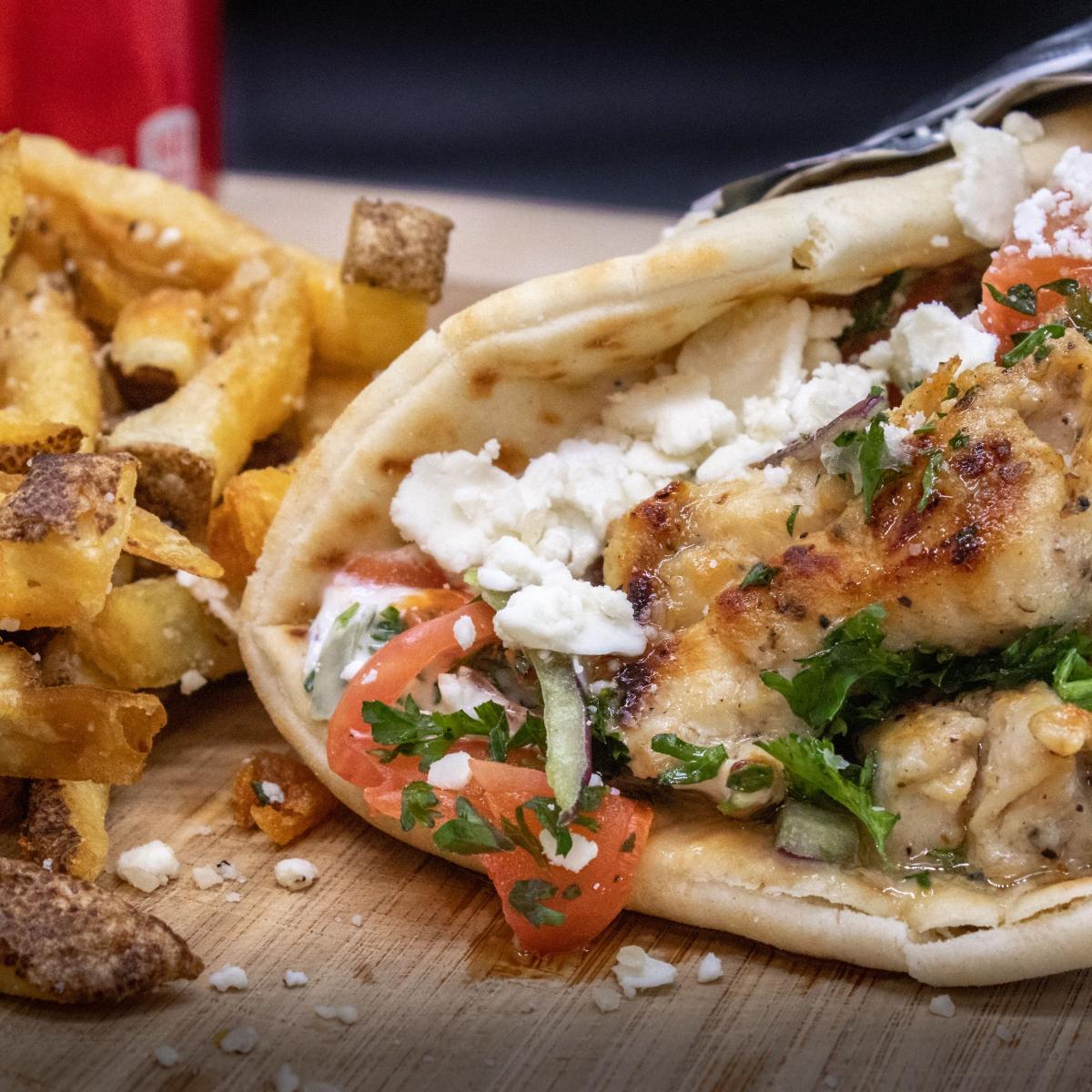 Gyro made with your choice of protein, served with fries or salad and a soda. - Aybla Grill restaurant in Beaverton, OR