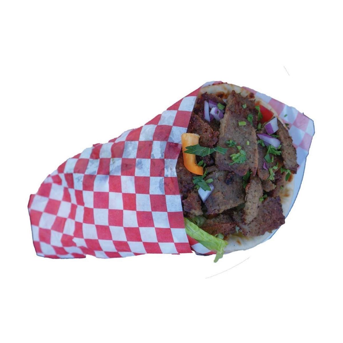 Lamb, lettuce, tomatoes, onion, pickles, feta, tzatziki, choice of sauce. - Syrian Shawarma restaurant in Portland, OR