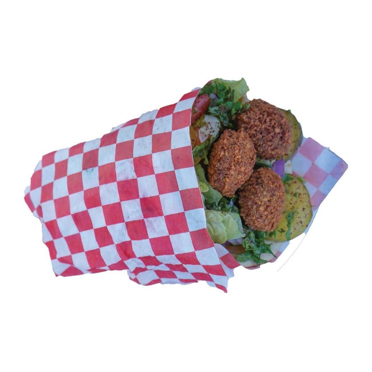 Falafel, lettuce, tomatoes, onion, pickles, feta, tzatziki, choice of sauce. - Syrian Shawarma restaurant in Portland, OR